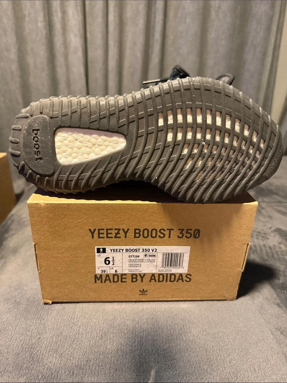 adidas Kids Yeezy Boost 350 V2 Black with Blue Stripe